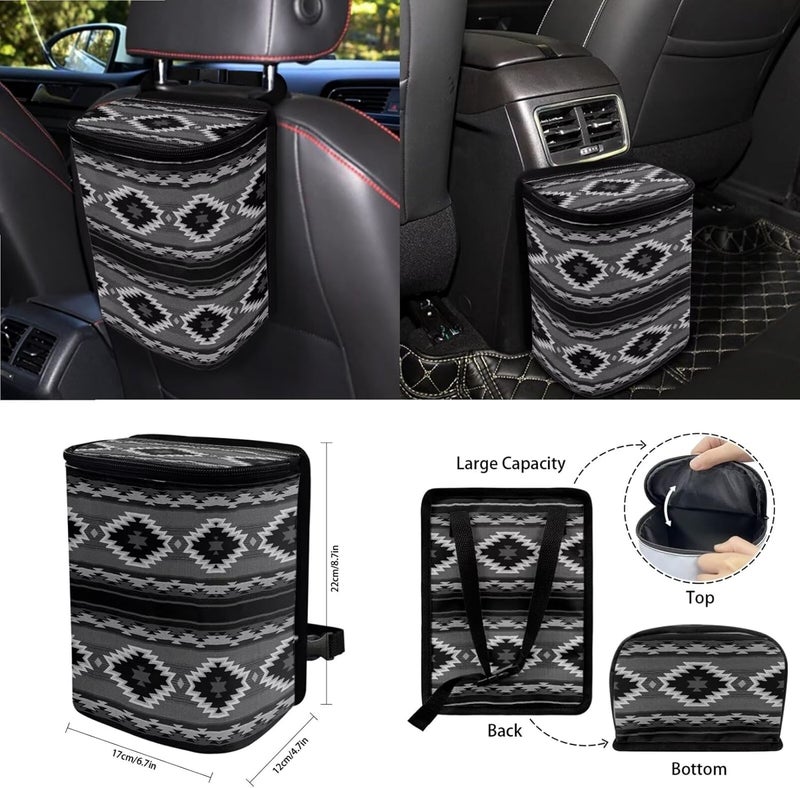Wanyint Aztec Black 15 PCS Car Seat Cover Full Set, with Steering Wheel Cover Seat Belt Strap Cover Trash Cans Rear View Mirror Cover Cup Coaster Keychain Air Vent Storage Bag Car Decor Universal Fit - Image 4